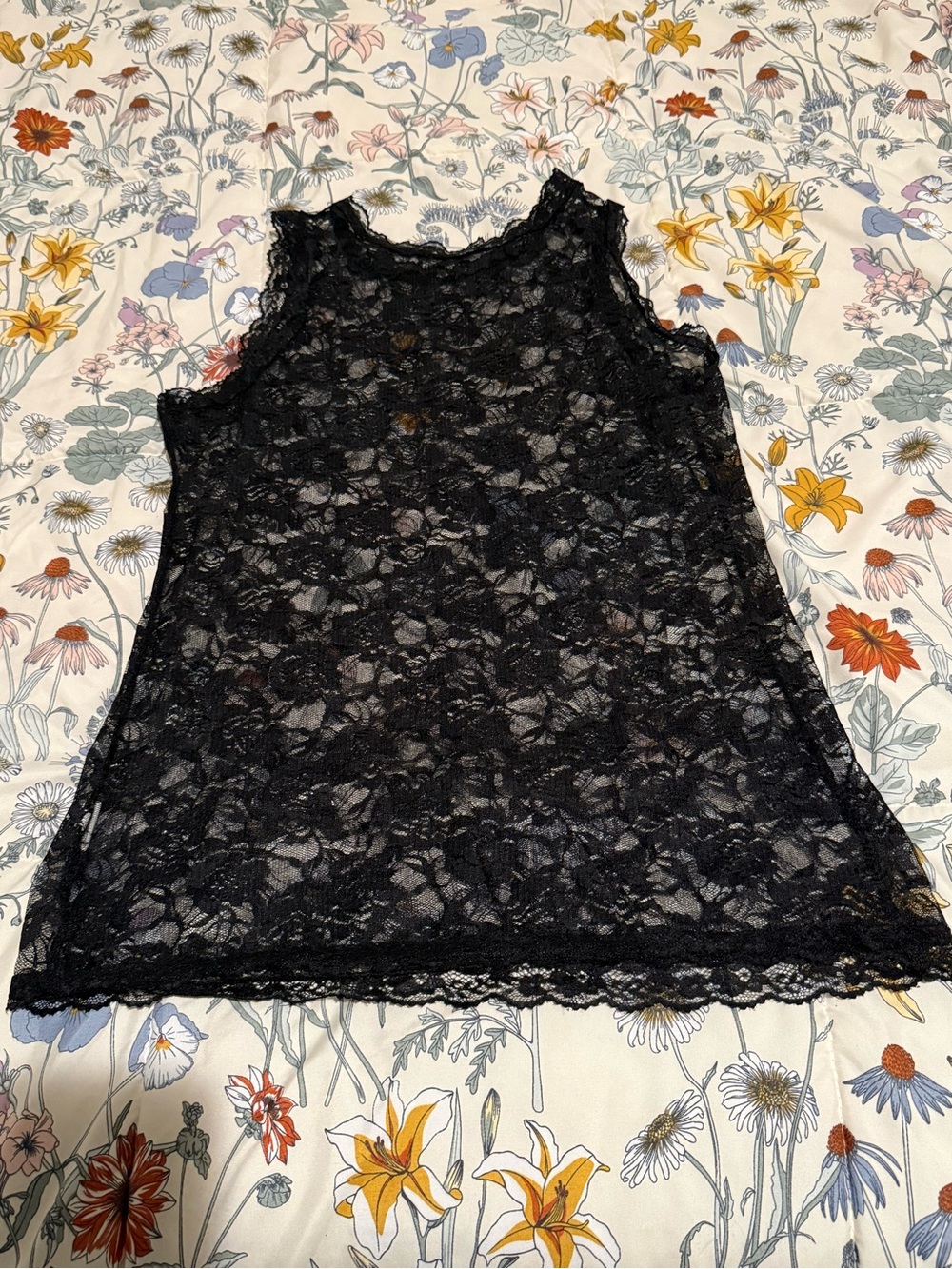 Black Floral Lace Tank Top Size